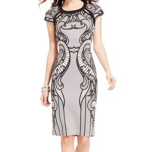ECI Cap-Sleeve Printed Sheath Dress